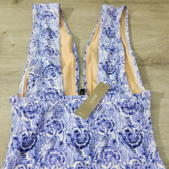 J. Crew V-neck One-Piece Blue Dandelion Print Swim Suit New With Tags Women's 0 - Picture 5 of 15